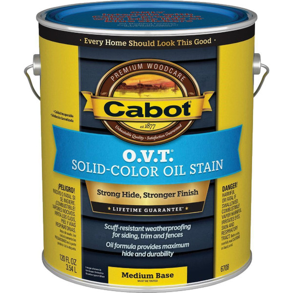 140.0006708.007 Cabot O.V.T. VOC Compliant Solid Color Exterior Stain, Medium Base, 1 Gal.