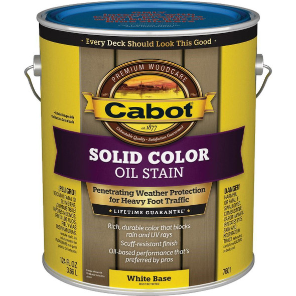 140.0007601.007 Cabot VOC Solid Color Oil Deck Stain, White Base, 1 Gal.