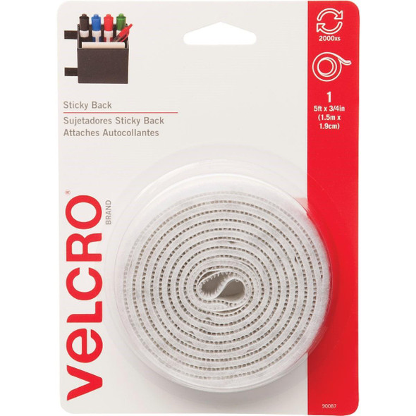 90087 VELCRO Brand 3/4 In. x 5 Ft. White Sticky Back Reclosable Hook & Loop Roll