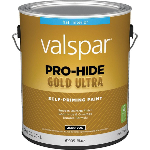 028.0061005.007 Valspar Pro-Hide Gold Ultra Zero VOC Latex Flat Interior Wall Paint, Black, 1 Gal.