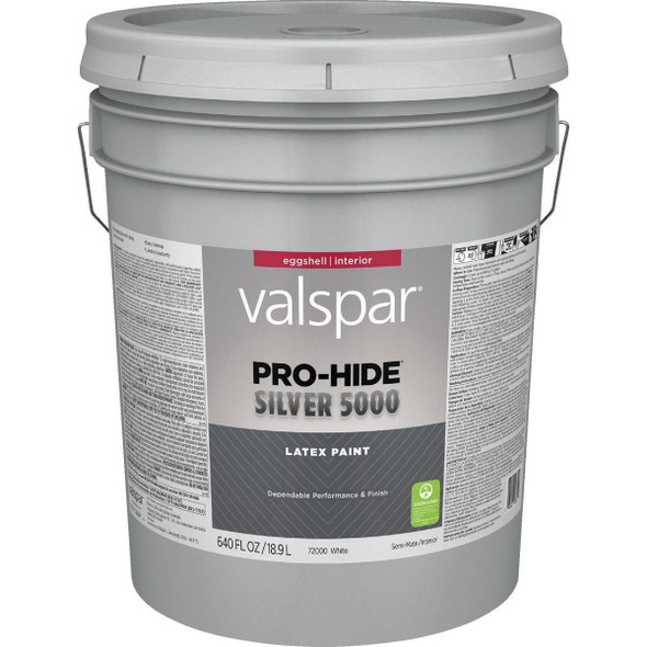028.0072000.008 Valspar Pro-Hide Silver 5000 Latex Eggshell Interior Wall Paint, White Base, 5 Gal.
