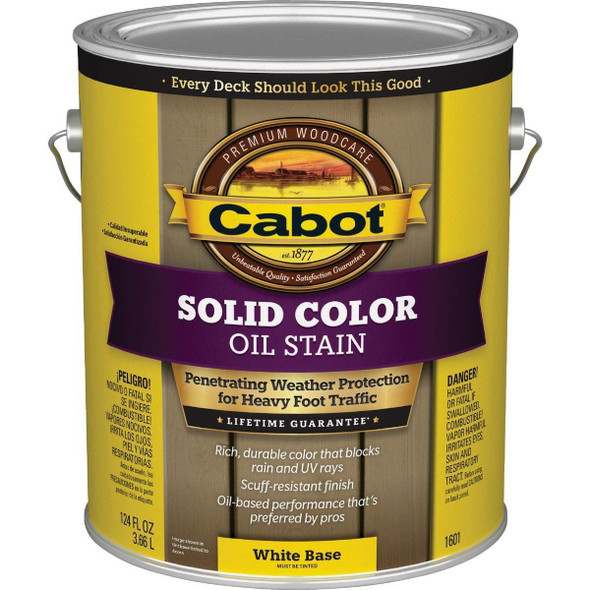 140.0001601.007 Cabot Solid Color Oil Deck Stain, White Base, 1 Gal.