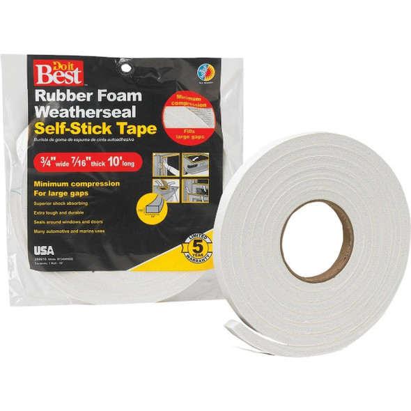 R734WHDB 3/4" W x 7/16" T x 10' L White Foam Weatherstrip Tape