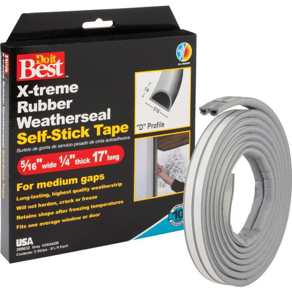 V25GADB Grey 17' 5/16" Rubber Weatherstrip