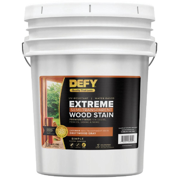 300410 DEFY Extreme Semi-Transparent Exterior Wood Stain, Driftwood Gray, 5 Gal.