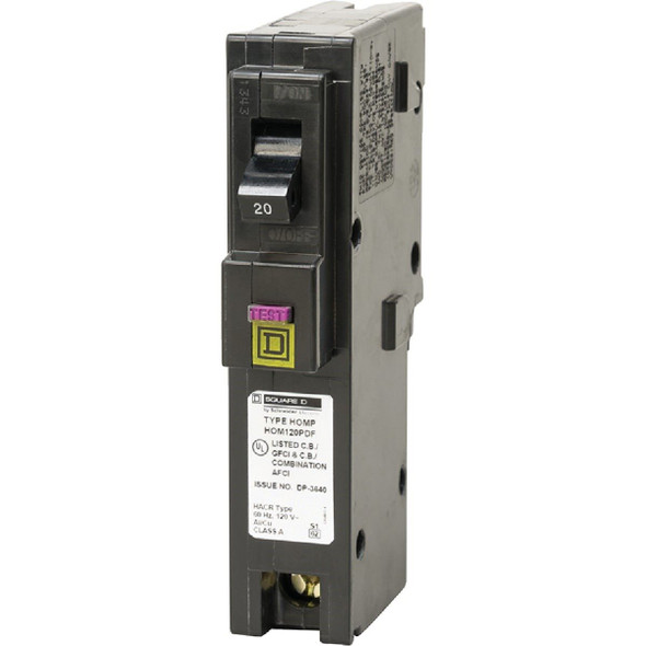 HOM120PDFC Square D Homeline 20A Single-Pole CAFCI Plug-On Neutral Dual Function Circuit Breaker