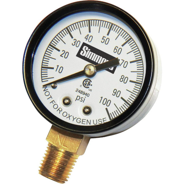 1308 Simmons 1/4 In. MPT Fitting 100 psi Pressure Gauge