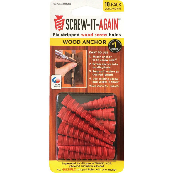 SIA-10PK Screw-It-Again #2 to #16 Thread x 2 In. Red Plastic Wood Anchor (10 Ct.)