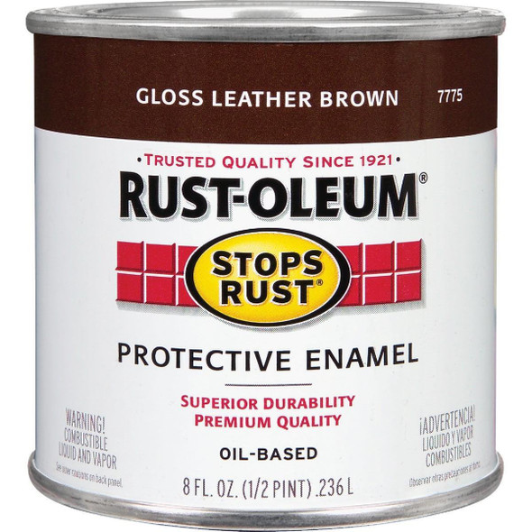 7775730 Rust-Oleum Stops Rust Oil Based Gloss Protective Rust Control Enamel, Leather Brown, 1/2 Pt.