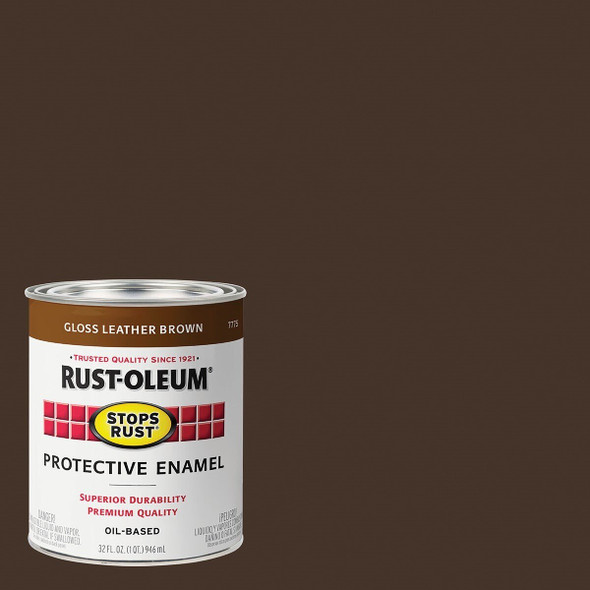 7775502 Rust-Oleum Stops Rust Oil Based Gloss Protective Rust Control Enamel, Leather Brown, 1 Qt.