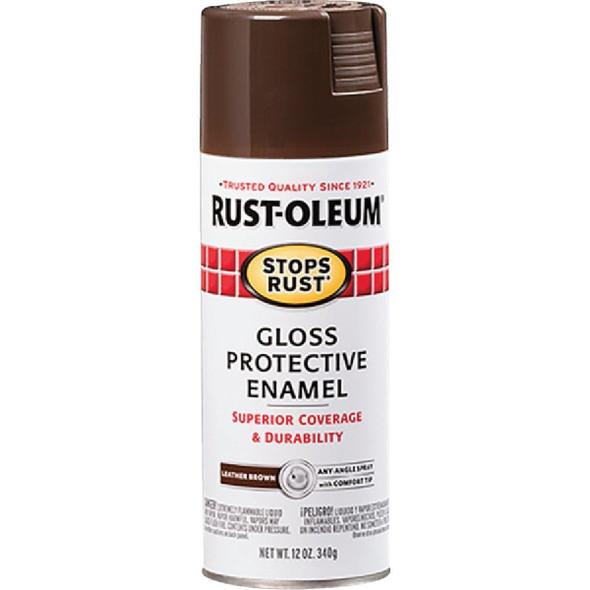 7775830 Rust-Oleum Stops Rust Leather Brown Gloss 12 Oz. Anti-Rust Spray Paint