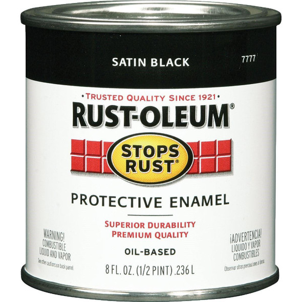 7777730 Rust-Oleum Stops Rust Oil Based Satin Protective Rust Control Enamel, Black, 1/2 Pt.