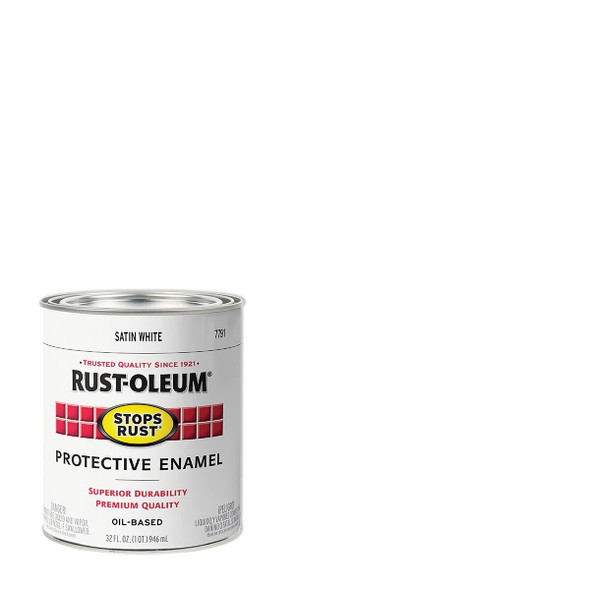 7791502 Rust-Oleum Stops Rust Oil Based Satin Protective Rust Control Enamel, White, 1 Qt.