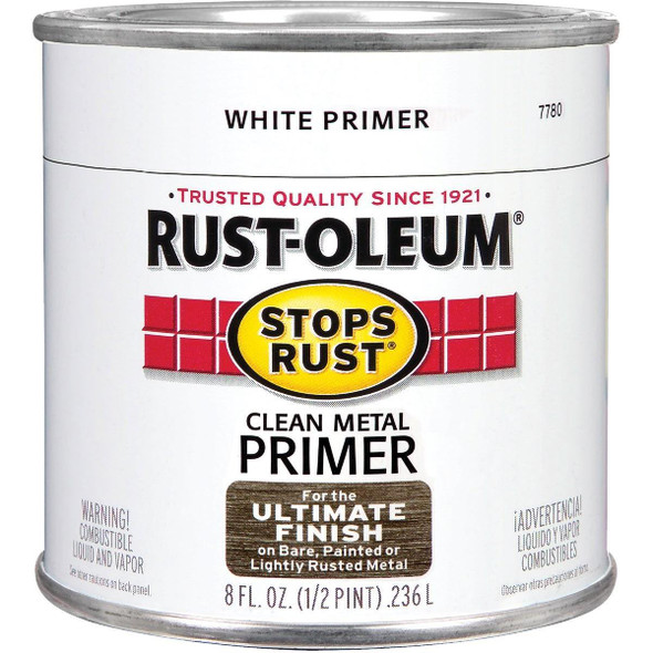 7780730 Rust-Oleum Stops Rust Clean Metal Primer, White, 1/2 Pt.