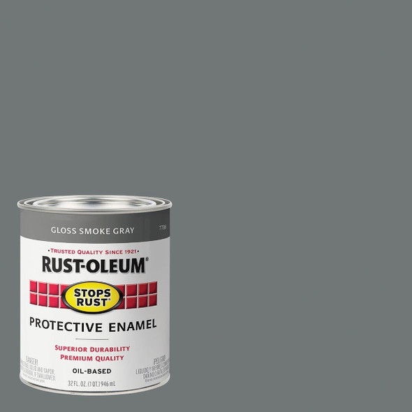 7786502 Rust-Oleum Stops Rust Oil Based Gloss Protective Rust Control Enamel, Smoke Gray, 1 Qt.