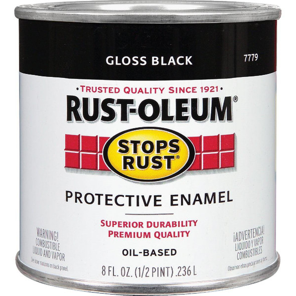 7779730 Rust-Oleum Stops Rust Oil Based Gloss Protective Rust Control Enamel, Black, 1/2 Pt.