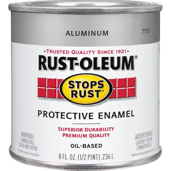7715730 Rust-Oleum Stops Rust Oil Based Gloss Protective Rust Control Enamel, Aluminum, 1/2 Pt.