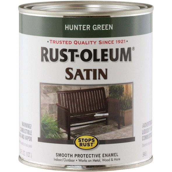 7732502 Rust-Oleum Stops Rust Oil Based Satin Protective Rust Control Enamel, Hunter Green, 1 Qt.