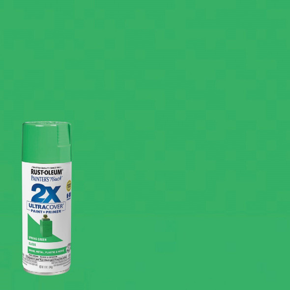 334055 Rust-Oleum Painter's Touch 2X Ultra Cover 12 Oz. Gloss Paint + Primer Spray Paint, Spring Green