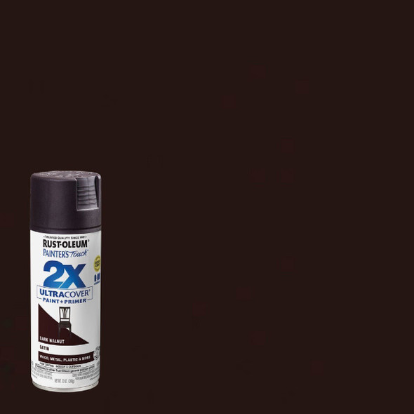 334064 Rust-Oleum Painter's Touch 2X Ultra Cover 12 Oz. Satin Paint + Primer Spray Paint, Dark Walnut