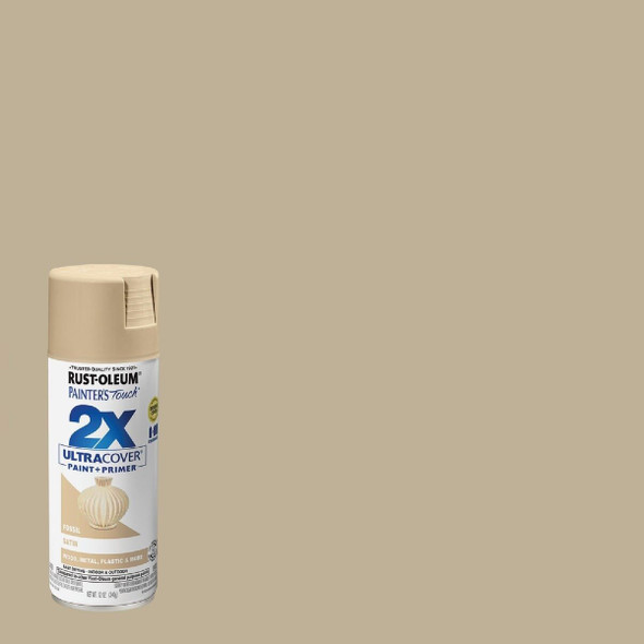 334067 Rust-Oleum Painter's Touch 2X Ultra Cover 12 Oz. Satin Paint + Primer Spray Paint, Fossil