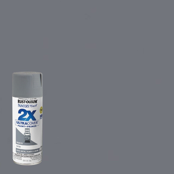 334069 Rust-Oleum Painter's Touch 2X Ultra Cover 12 Oz. Satin Paint + Primer Spray Paint, Granite