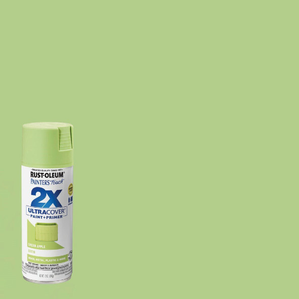 334070 Rust-Oleum Painter's Touch 2X Ultra Cover 12 Oz. Satin Paint + Primer Spray Paint, Green Apple