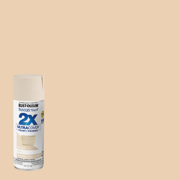334073 Rust-Oleum Painter's Touch 2X Ultra Cover 12 Oz. Satin Paint + Primer Spray Paint, Ivory Silk