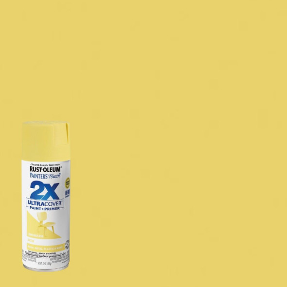 334081 Rust-Oleum Painter's Touch 2X Ultra Cover 12 Oz. Satin Paint + Primer Spray Paint, Lemon Grass