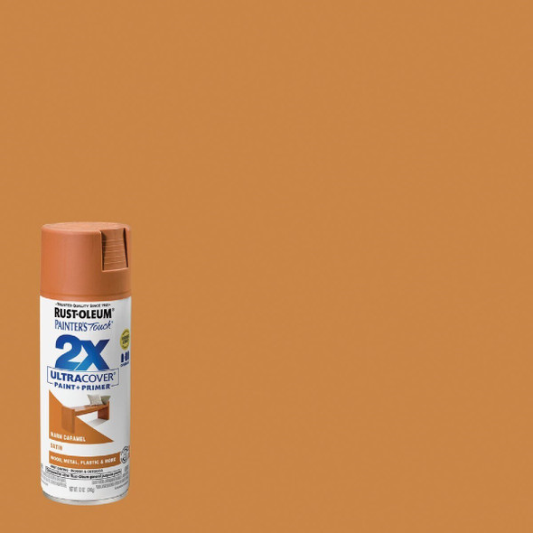 334083 Rust-Oleum Painter's Touch 2X Ultra Cover 12 Oz. Satin Paint + Primer Spray Paint, Caramel