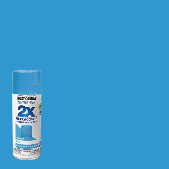 334085 Rust-Oleum Painter's Touch 2X Ultra Cover 12 Oz. Satin Paint + Primer Spray Paint, Oasis Blue
