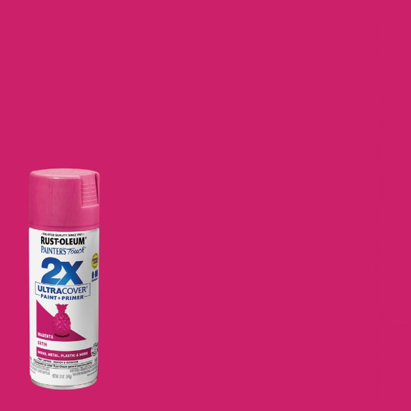 334087 Rust-Oleum Painter's Touch 2X Ultra Cover 12 Oz. Satin Paint + Primer Spray Paint, Magenta