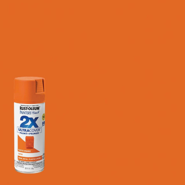 334089 Rust-Oleum Painter's Touch 2X Ultra Cover 12 Oz. Satin Paint + Primer Spray Paint, Rust Orange