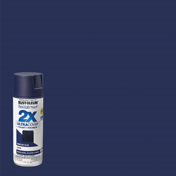 334091 Rust-Oleum Painter's Touch 2X Ultra Cover 12 Oz. Satin Paint + Primer Spray Paint, Midnight Blue