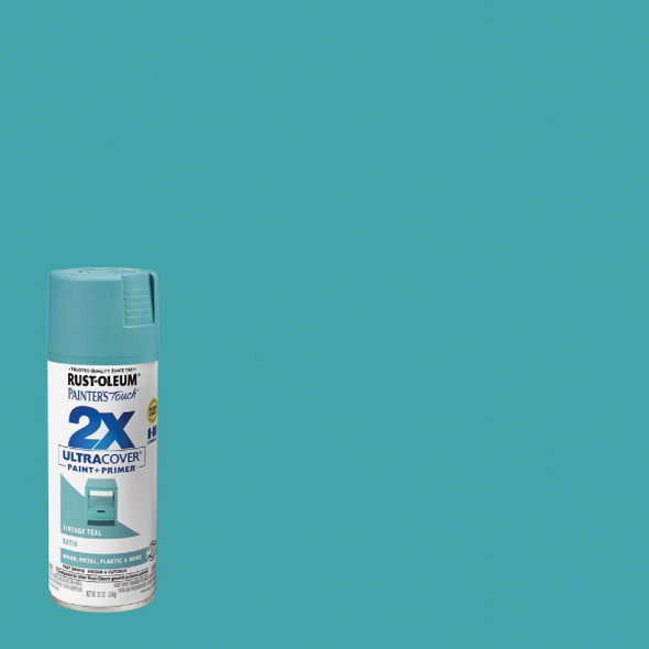 334090 Rust-Oleum Painter's Touch 2X Ultra Cover 12 Oz. Satin Paint + Primer Spray Paint, Vintage Teal