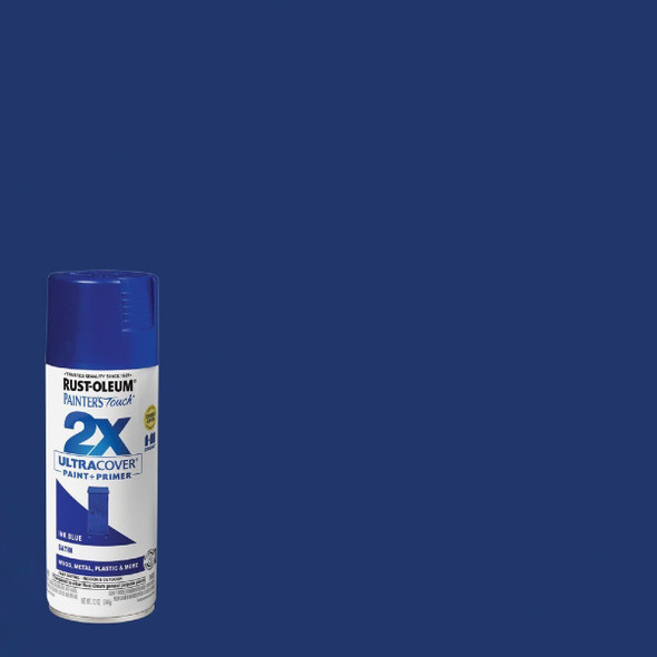 334093 Rust-Oleum Painter's Touch 2X Ultra Cover 12 Oz. Satin Paint + Primer Spray Paint, Ink Blue