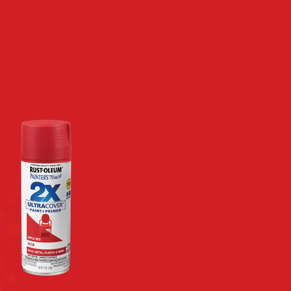 334094 Rust-Oleum Painter's Touch 2X Ultra Cover 12 Oz. Satin Paint + Primer Spray Paint, Apple Red