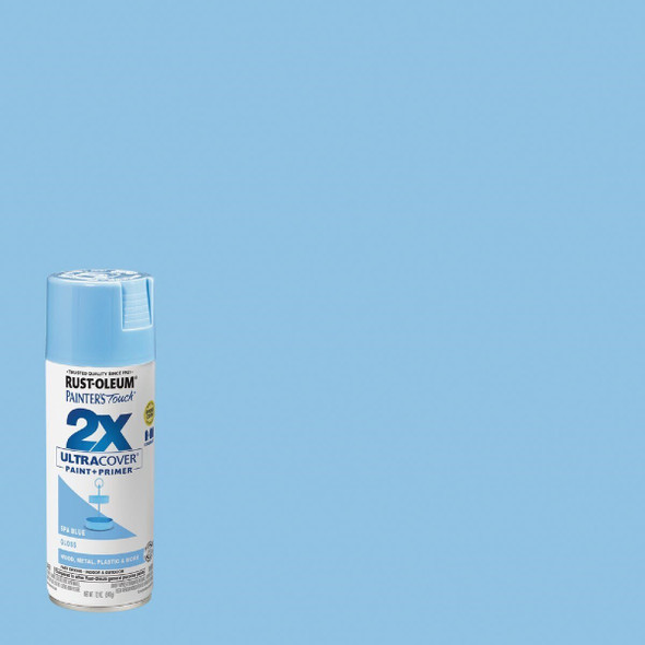 334045 Rust-Oleum Painter's Touch 2X Ultra Cover 12 Oz. Gloss Paint + Primer Spray Paint, Spa Blue