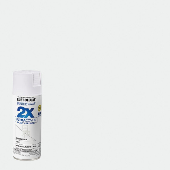 346950 Rust-Oleum Painter's Touch 2X Ultra Cover 12 Oz. Satin Paint + Primer Spray Paint, Blossom White