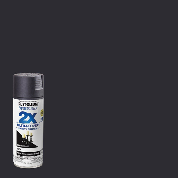 346951 Rust-Oleum Painter's Touch 2X Ultra Cover 12 Oz. Satin Paint + Primer Spray Paint, Canyon Black
