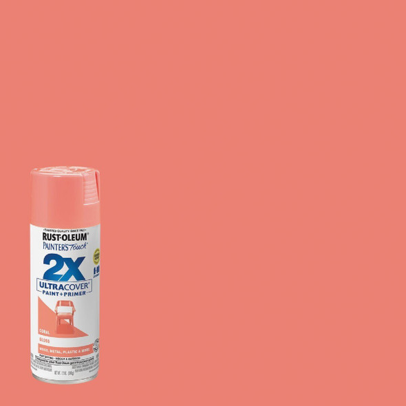 334052 Rust-Oleum Painter's Touch 2X Ultra Cover 12 Oz. Gloss Paint + Primer Spray Paint, Coral