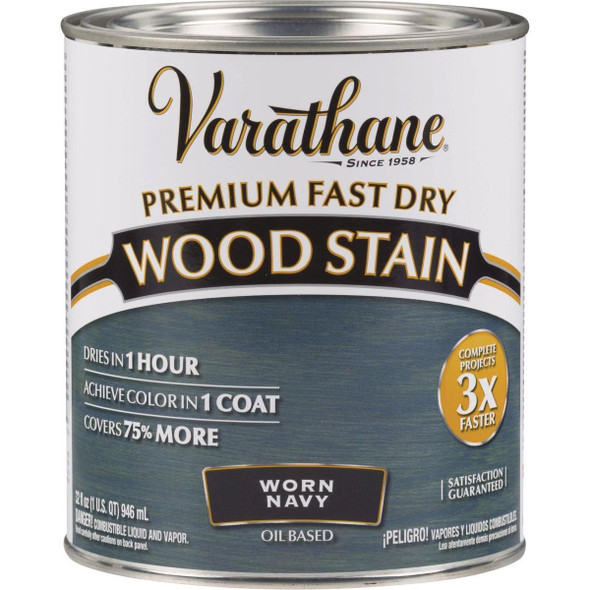 297428 Varathane Fast Dry Worn Navy Urethane Modified Alkyd Interior Wood Stain, 1 Qt.