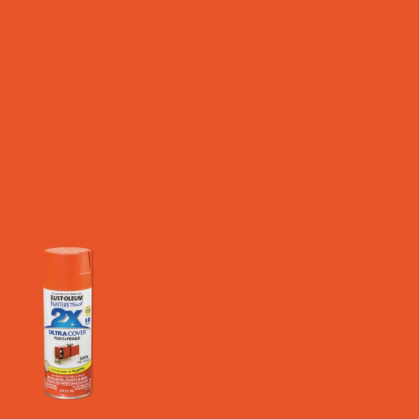 263149 Rust-Oleum Painter's Touch 2X Ultra Cover 12 Oz. Satin Paint + Primer Spray Paint, Fire Orange
