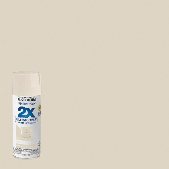 334035 Rust-Oleum Painter's Touch 2X Ultra Cover 12 Oz. Gloss Paint + Primer Spray Paint, Ivory