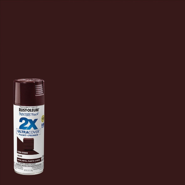 334038 Rust-Oleum Painter's Touch 2X Ultra Cover 12 Oz. Gloss Paint + Primer Spray Paint, Kona Brown