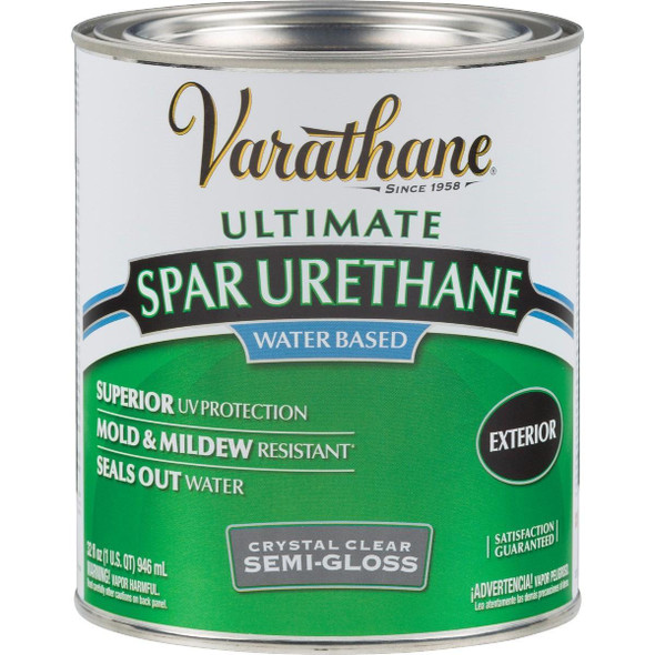 250141H Varathane Semi-Gloss Clear Water Based Exterior Spar Urethane, 1 Qt.