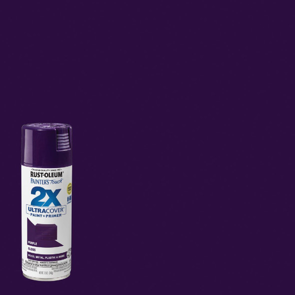 334042 Rust-Oleum Painter's Touch 2X Ultra Cover 12 Oz. Gloss Paint + Primer Spray Paint, Purple