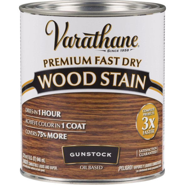 262007 Varathane Fast Dry Gunstock Urethane Modified Alkyd Interior Wood Stain, 1 Qt.