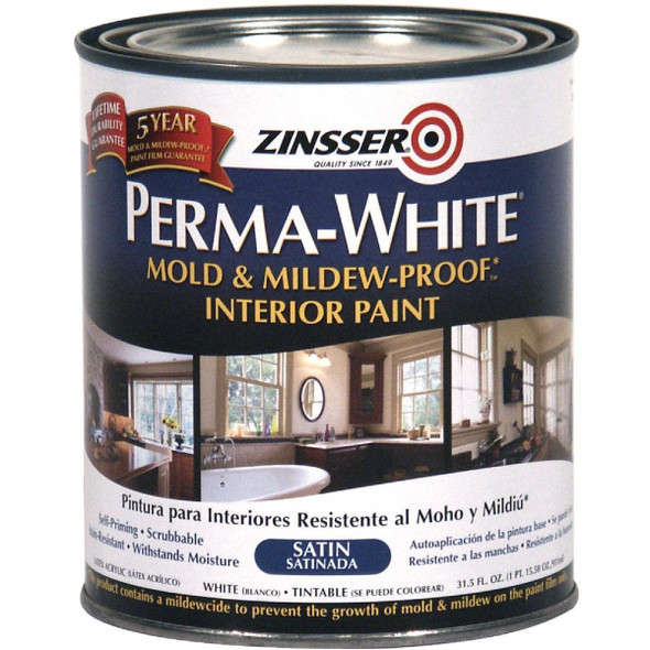 2704 Zinsser Perma-White White-Tintable Satin Quart Mildew Paint