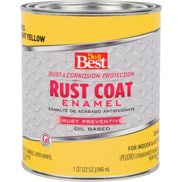 203580D Rust Coat Oil-Based Gloss Enamel, Bright Yellow, 1 Qt.